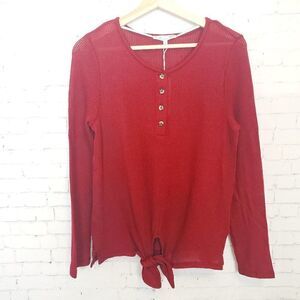 C&C California Top Crimson Red Tie Front Knit NWT